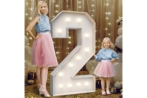 TEEBLOOM 4FT Marquee Light Up Numbers 2,Party Decoration Large Marquee Light Up Letters with Weighted Water Bag,Pre-cut Foam Board Set Can Be Used for Birthdays,Weddings,Baby Anniversaries