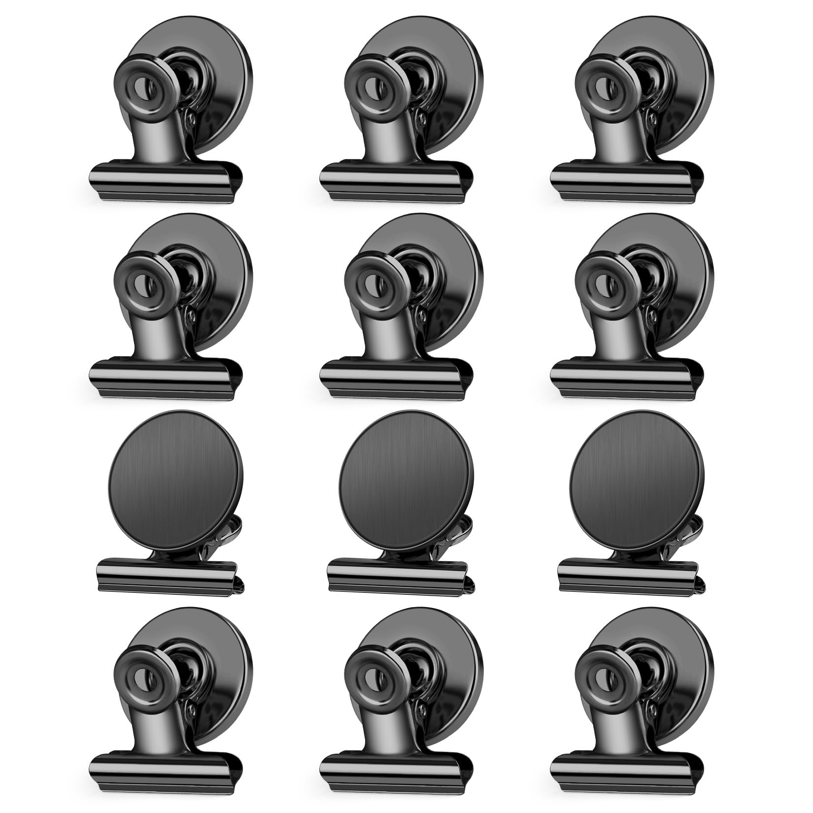 Magnetic Clips, 12 Pieces in Black Fridge Magnets, Scratch-Free Fridge Magnets Clips, Whiteboard Magnetic Clips, Clips Magnet for Fridge, Strong Magnet with Clip for Whiteboard, Paper, Bags