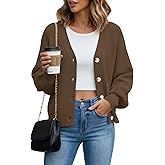 KUOTAI Women's Chunky Knit Open Front Sweaters Long Sleeve Button Loose Short Cardigan Outerwear Coats