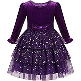 URMAGIC 2-7Y Toddler Girls Fall Winter Velvet Tulle Tutu Dresses Long Sleeve Ruffle Holiday Christmas Princess Party Dress