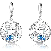 Turtle Earrings for Women S925 Sterling Silver Hawaii Blue Opal Sea Starfish Dangle Earring Tortoise Drop Animal Statement Ocean Summer Beach Vacation Jewelry Mothers Day Christmas Gift