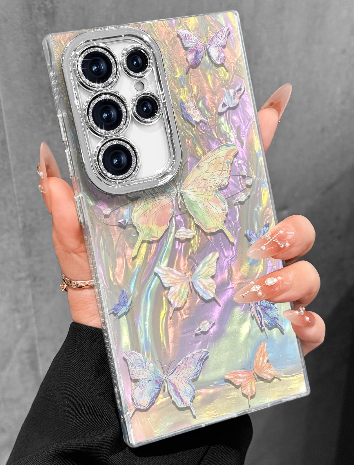 Photo 1 of Toycamp Samsung Galaxy S24 Ultra Case - Cute Glitter Laser Butterfly S24 Ultra Phone Case with Bling Camera Lens Protector