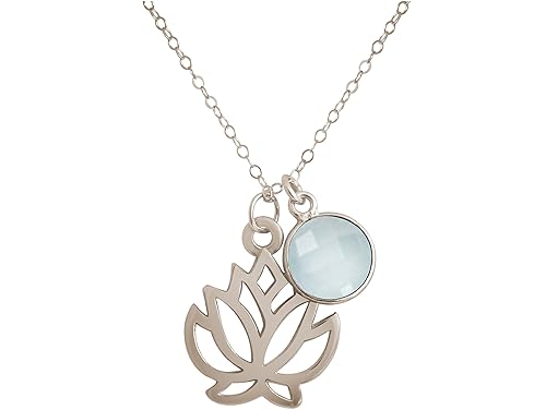 Gemshine Handmade - Halskette - Silber - Yoga - Lotus Blume - Chalcedon - Meeresgrün - 45 cm