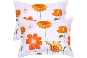 EVENHUG Sunflower Pillow Shams Set of 2 Cotton Quilted Pillowcase Matching Bedding Decoration Oblong Double Patterns (Orange Pillow Shams, 20″x36″)