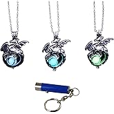 AlterImage Fiery Dragon Wings of Fire Necklace Glow In The Dark Set of 3 Luminous Jewelry Green Blue & Sky Blue Includes UV Light