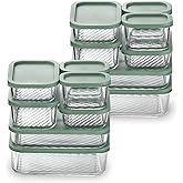 EATEX 14 Pack Glass Meal Prep Containers with Grooved Base, 14 Stackable BPA Free Glass Storage Containers with Lids for Lunch, Pantry, and Kitchen - Microwave, Dishwasher Freezer & Oven Safe - Sage