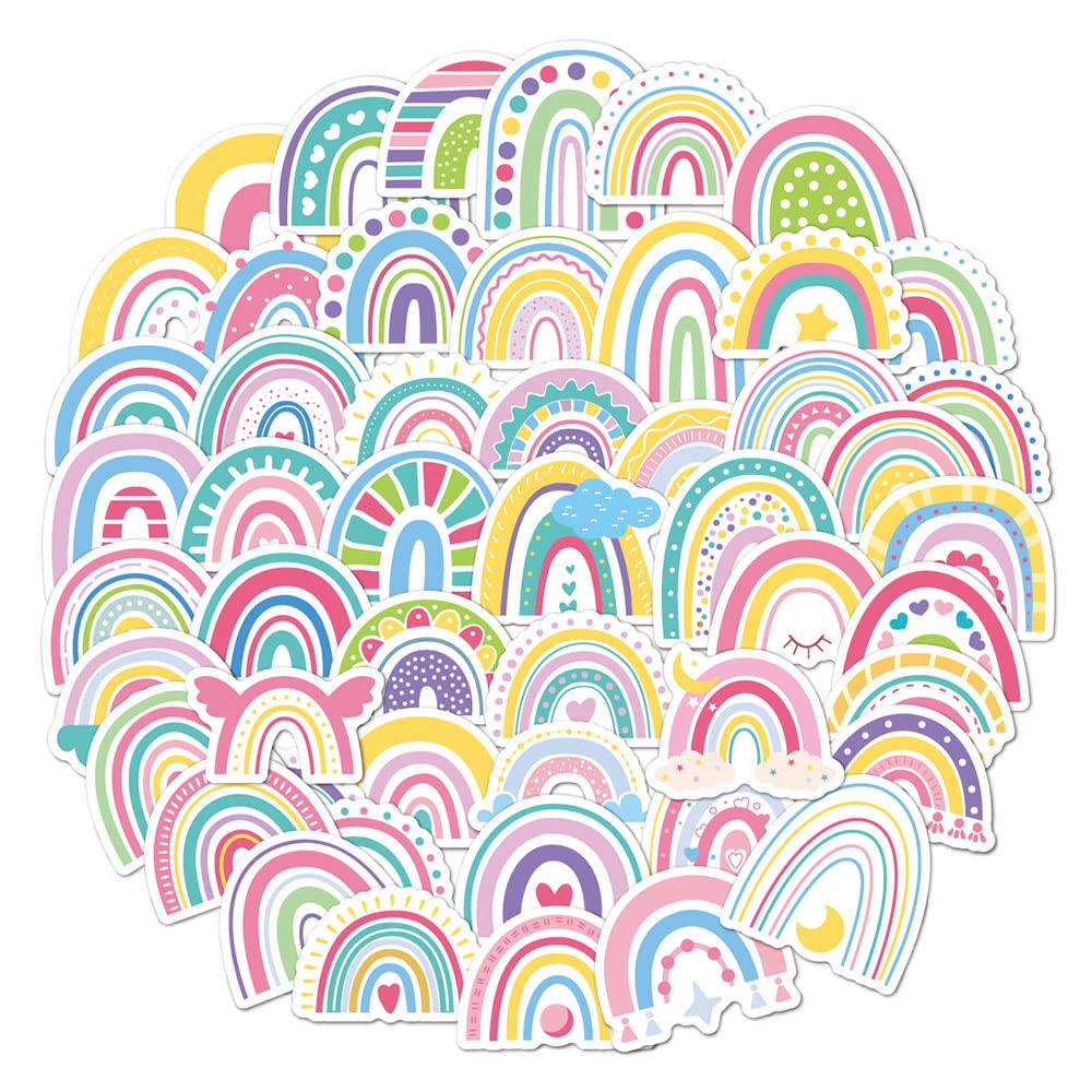 Soft Rainbow Vinyl Stickers, 50 PCS Waterproof Illustrated Pattern Decals for Laptops, Scrapbooking, Journals, Notebooks, Water Bottles, Suitcases, Phones & DIY Decor — image 1