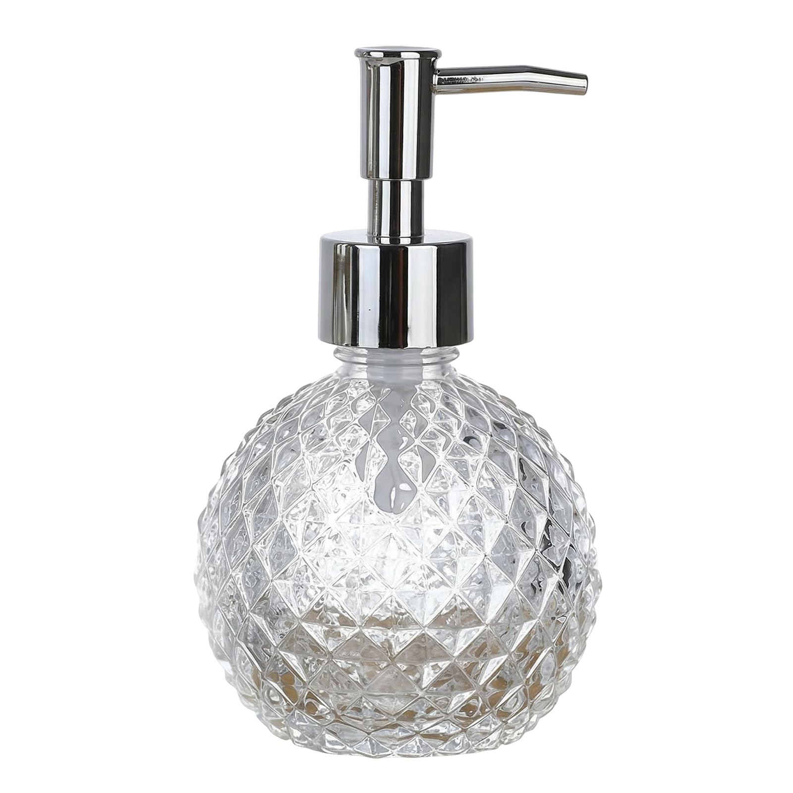 220Ml/7.3oz Clear Round Glass Soap Dispenser with Silver Pump Refillable Liquid Hand Soap Dispenser Dish Soap Dispensers for Kitchen Sink Bathroom