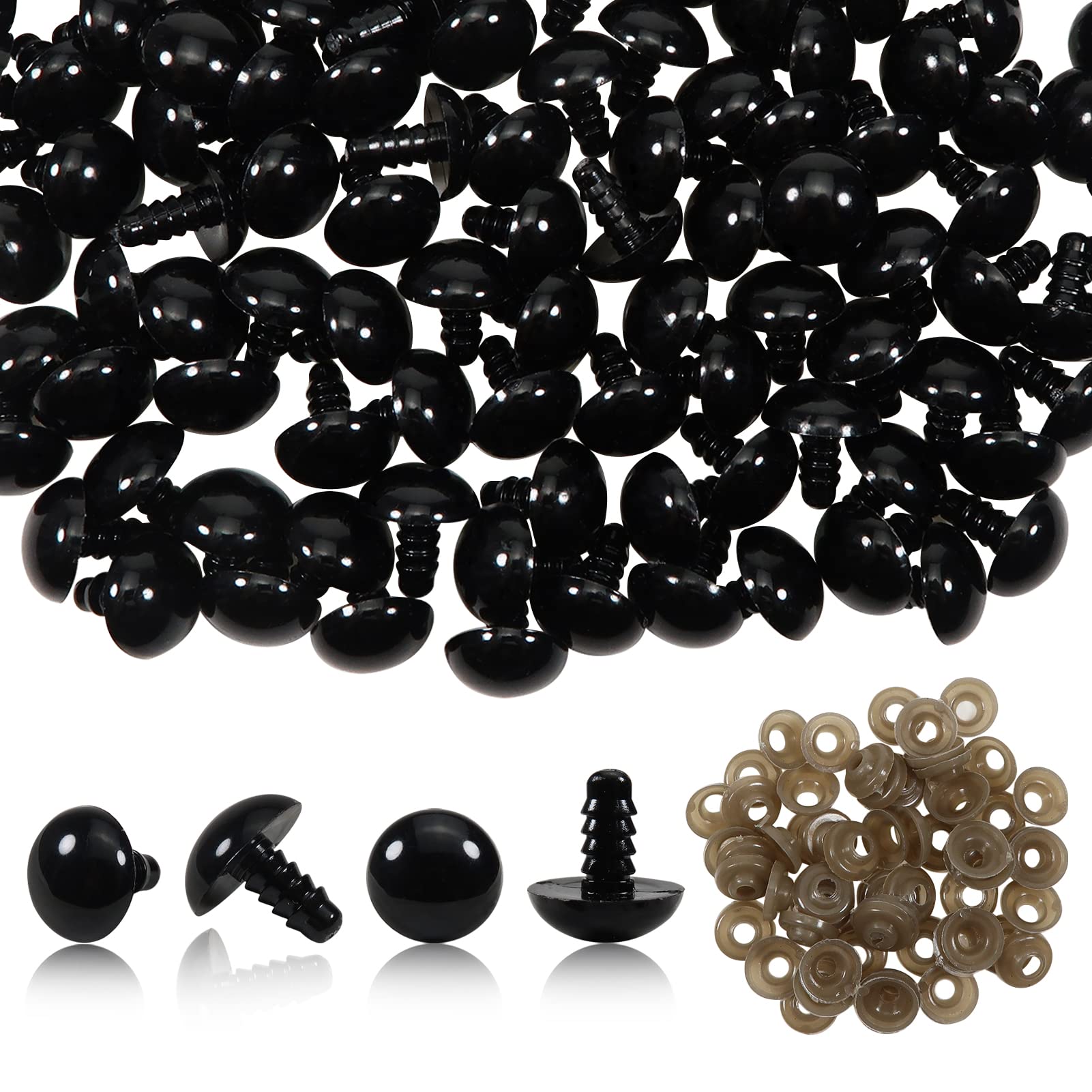 TOAOB 50 Pieces 14 mm Black Plastic Safety Eyes with Washers for Making Wrist Knitting Animal Fabric