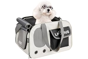 LPOTIUS Foldable Cat Carrier Soft-Sided Pet Carrier for Small Dogs and Large Medium Cats, Airline Approved Travel Dog Carriers with Curtain, Pocket, Safety Leash and Cushion Pad, Black