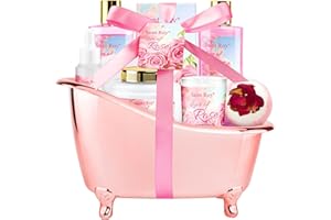 SAINT ROY Valentines Day Gifts for Her Rose scents Mother Gift Bath Set for Women, Luxury Home Spa Kit Rose Bath Gift Basket, Includes Shower Gel, Body Lotion, Bath Bomb, Spa salts and More, Christmas Gift