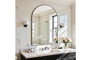 Antok Arched Bathroom Mirror, 20"x30" Wall Mounted Mirror, Vanity Mirrors for Over Sink, Aluminum Alloy Frame Bathroom Mirrors Living Room, Bedroom and Entryway, Black