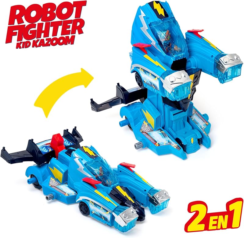 SUPERTHINGS–Robot Fighter.Vehículo Transformable en Robot de Héroes de la Película.Contiene Playset,Figura de Acción de Kid Kazoom,Carta Exclusiva y 3 Proyectiles.con Funciones y Ataques Especiales
