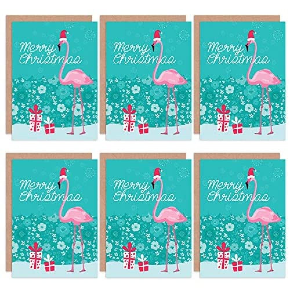 Christmas Cards 6 Pack - Flamingo Merry Christmas Set Blank Cards キリストキリスト