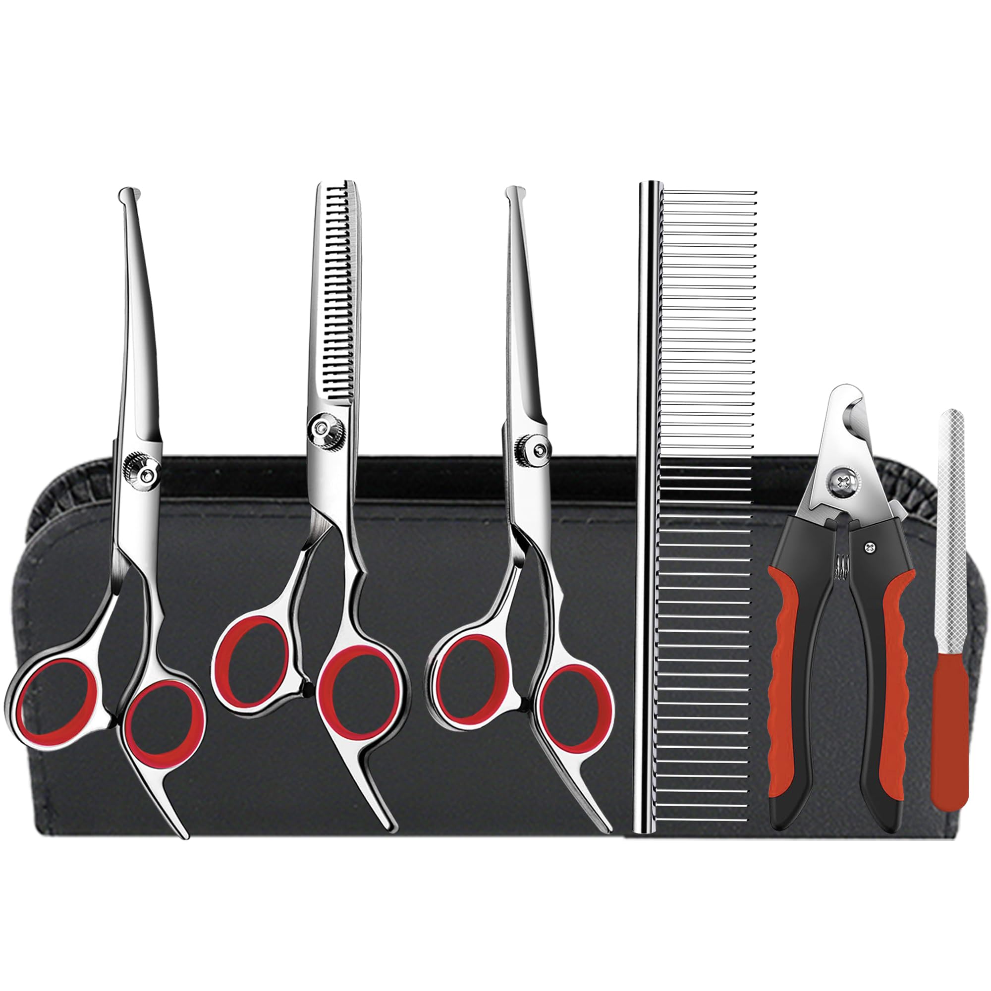 Artecare Pet Grooming Scissors Set Multifunctional 7 in 1 Dog Grooming Scissors with Safety Round Tip, Stainless Steel Grooming Kit with Titanium Coating for Dogs and Cats at Home