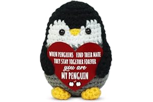 OASSIE Christmas Anniversary Romantic Gifts for Women Men - Positive Penguin Crochet - Birthday Stocking Stuffers Gifts for Couple Boyfriend Girlfriend Husband Wife, I Love You Gift for Him Her