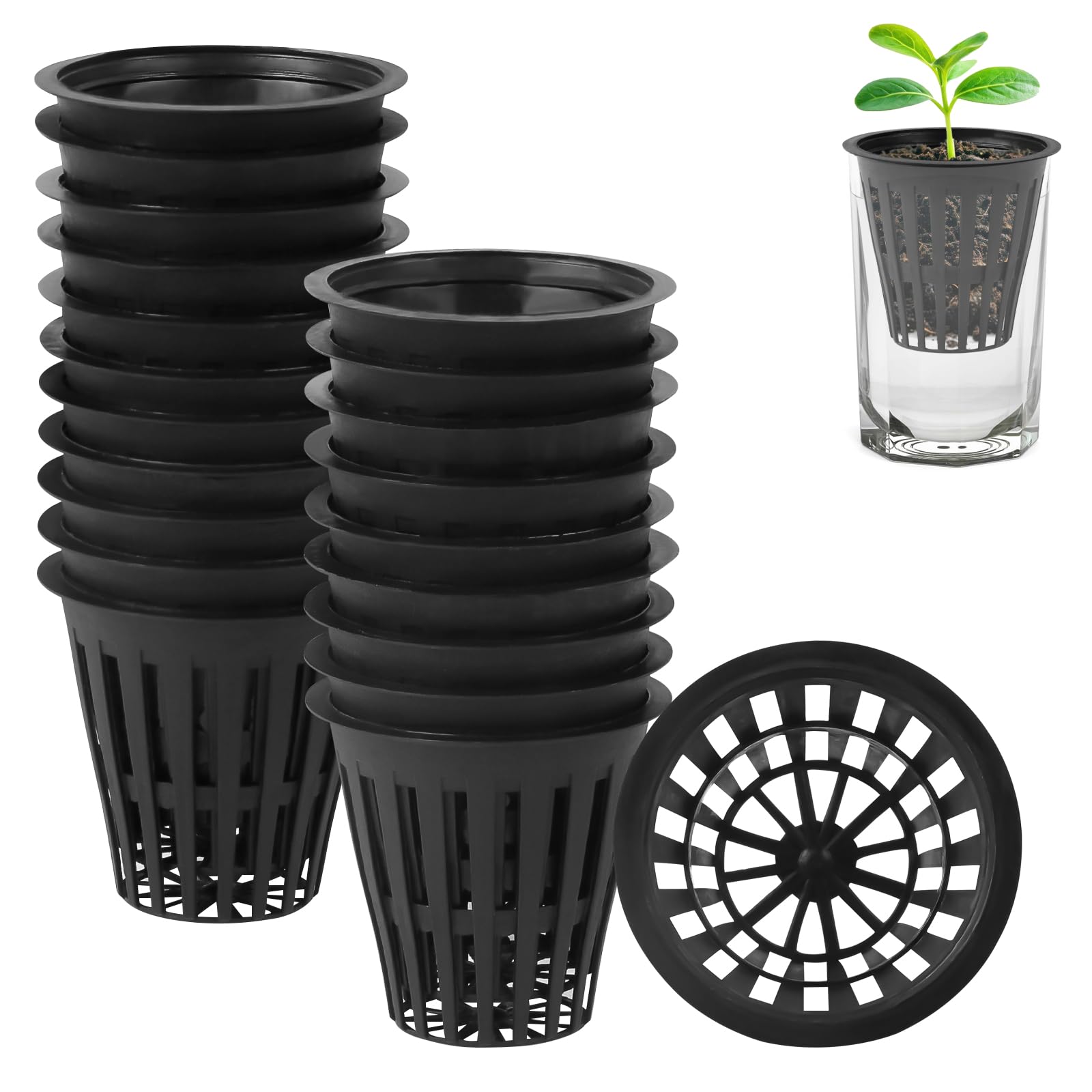 Photo 1 of MIDELONG 20PCS 2 inch Net Pots, Net Cups, Pots Plant Containers Jar Bucket Vegetable Gardening Basket Slotted Mesh Pot Cups for Indoor or Outdoor Growing