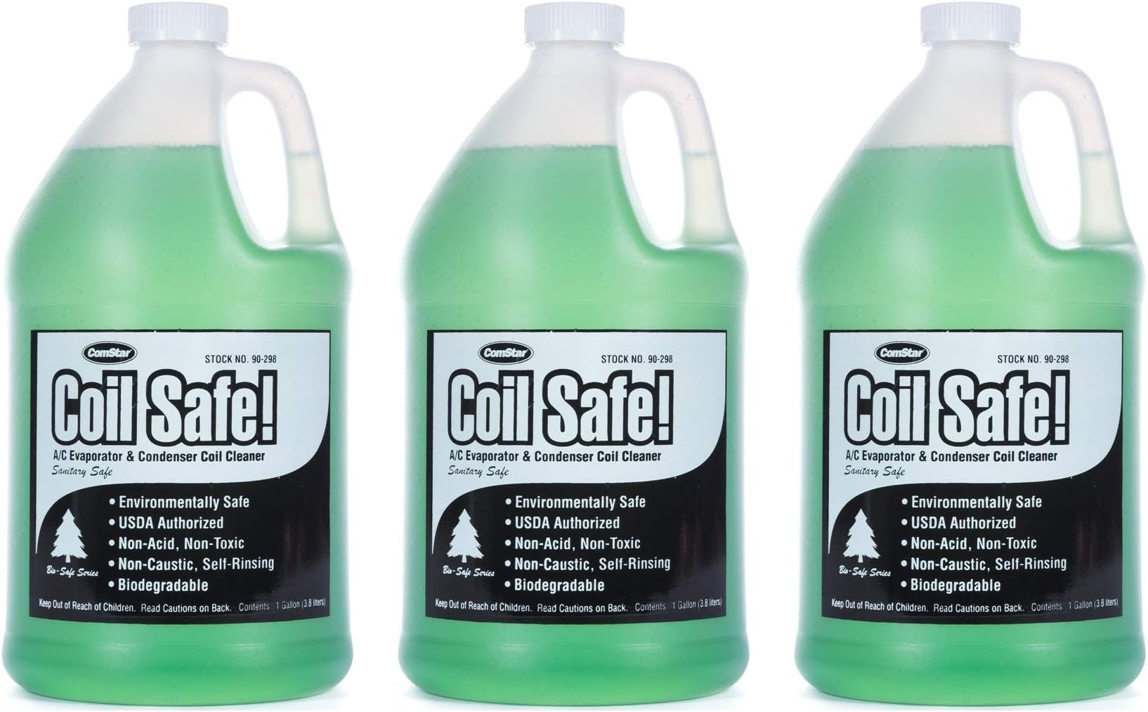 ComStar 90-298 Coil Safe Professional Grade Neutral pH Evaporator and Condenser Coil Cleaner, 1 gal Container, Green (Тhrее Расk)