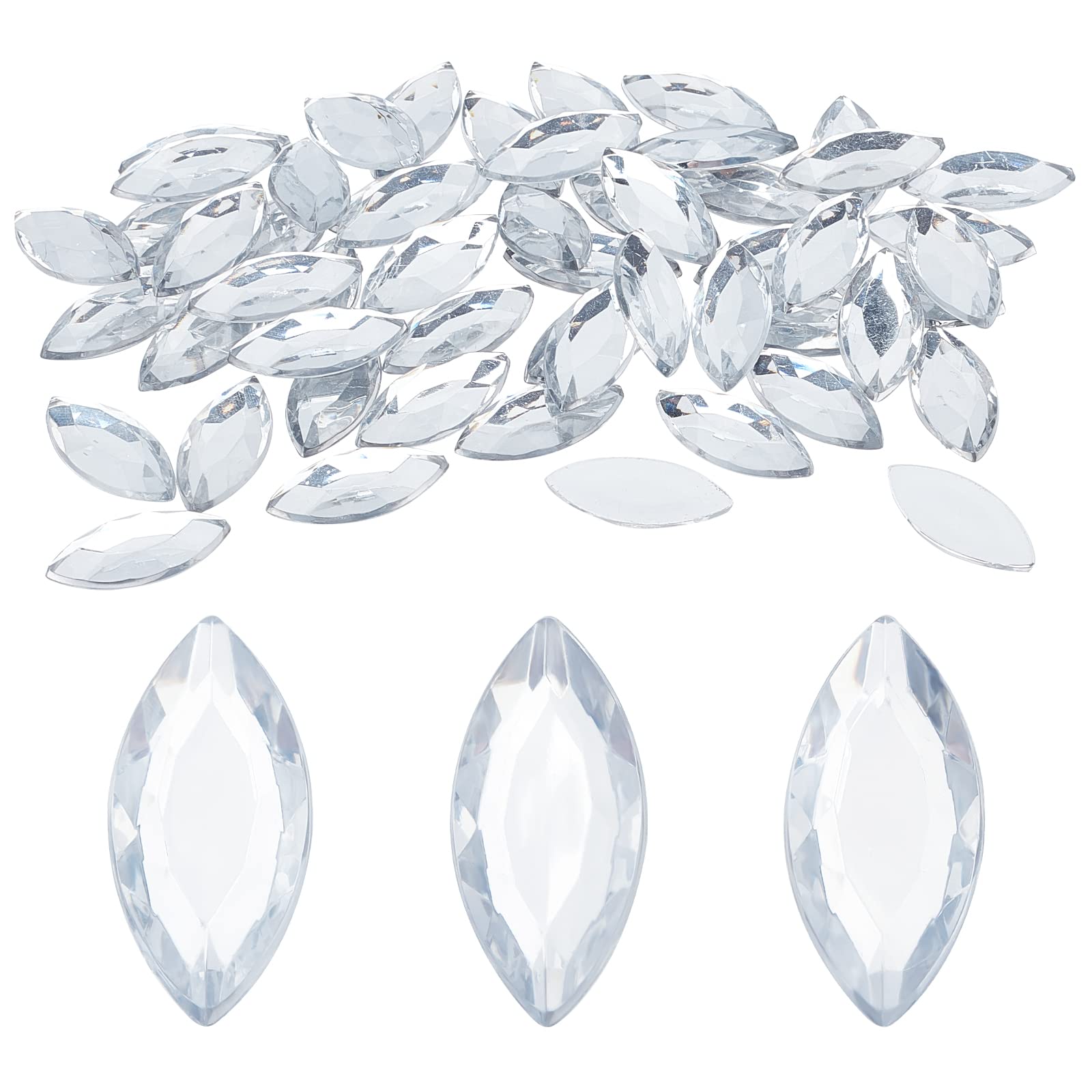 FINGERINSPIRE 200 Pcs 24.5x11.5mm Horse Eye Acrylic Rhinestone Gems with Container Acrylic Jewels Embelishments Crystals Flat Back Clear Acrylic Jewels for Costume Making Cosplay