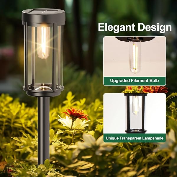 DAMAYCA 12 PACK SOLAR LIGHTS OUTDOOR WATERPROOF FOR GARDEN WALKWAY PATHWAY LAWN YARD DECORATIVE MODERN LANDSCAPE LIGHTING. (WARM WHITE LIGHT, 12)
