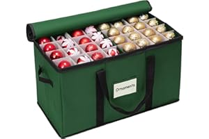 WBHome Christmas Ornament Storage Box with Lid, 3''& 4'' Compartment Storage Container with Adjustable Dividers, Keeps 114 Holiday Ornaments & Decoration Accessories, Green