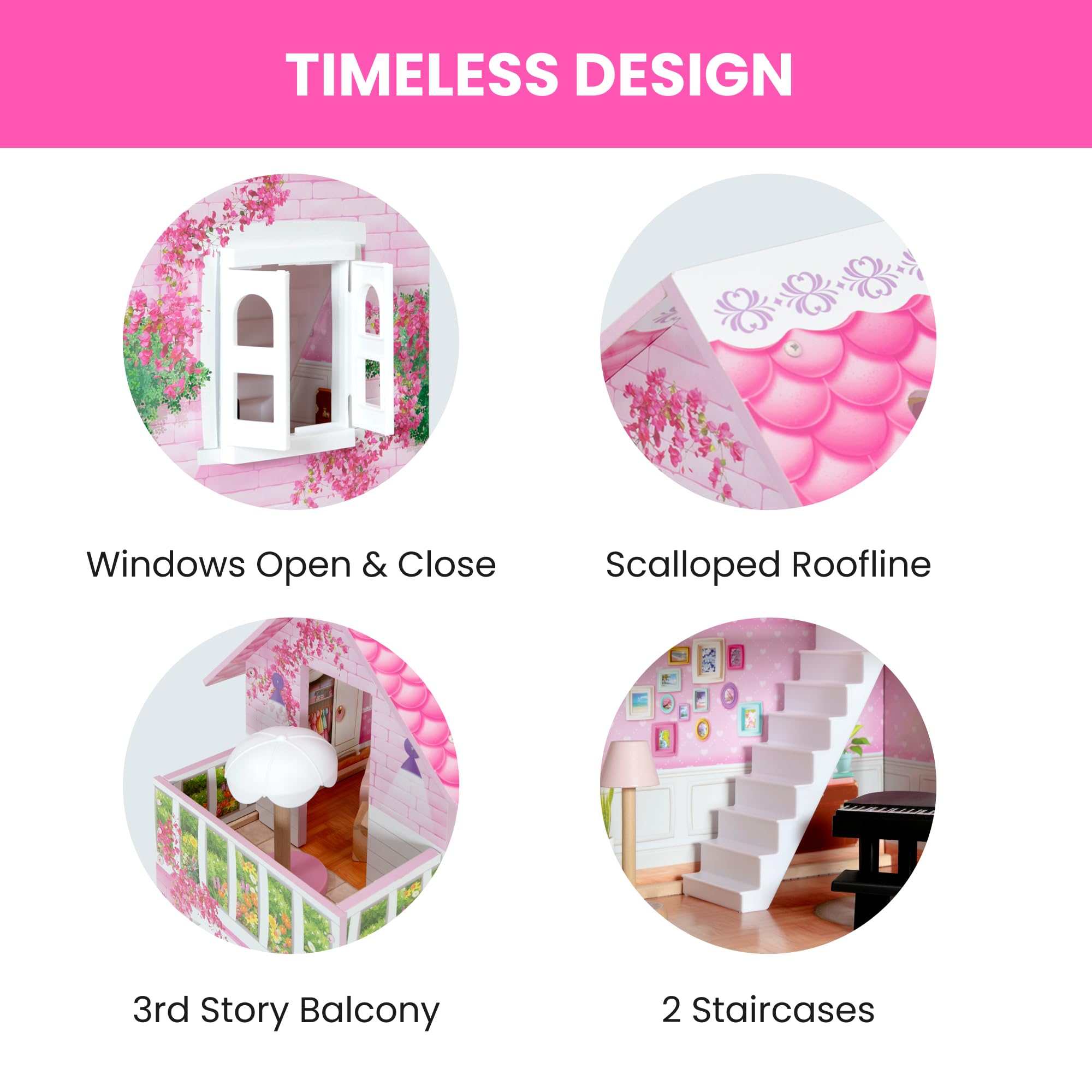 Delta Children Little Gem Dollhouse - 3-Story Dollhouse with 4 Rooms - Includes 16 Accessories - Fits 5-inch Dolls - Pretend Play Dream Gift for Ages 3+