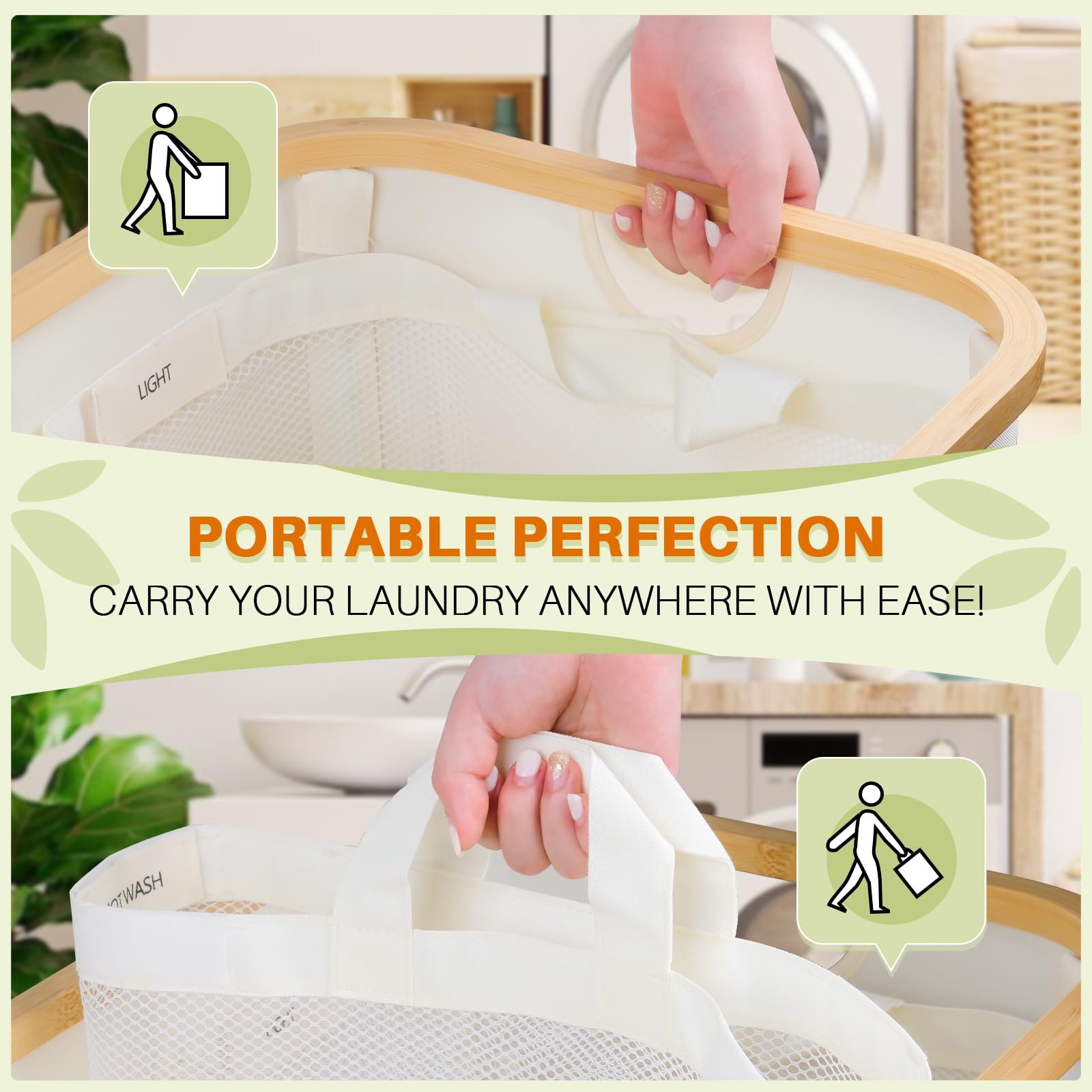 Laundry Hamper with Lid, 160L Dirty Clothes Hamper for Laundry Basket 3 Section, Extra Large Laundry Sorter Hamper 3 Compartment with Removable Inner Bags & Labels, Beige