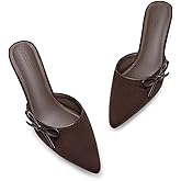 Coutgo Womens Bow Tie Mules Heels Two Tone Closed Pointed Toe Slip On Backless Wedding Dress Shoes Pumps