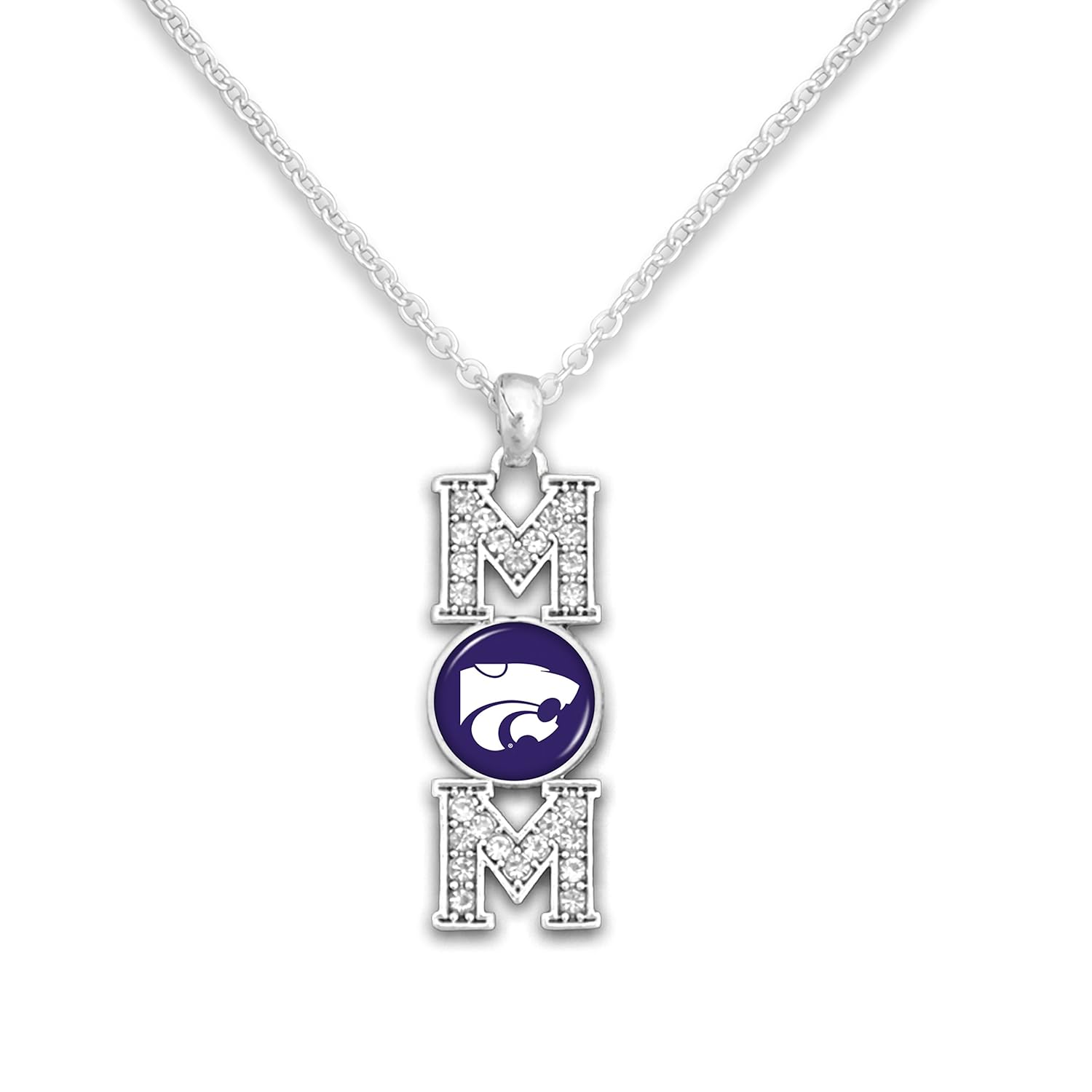 Kansas State Wildcats 18 Silver Tone MOM Necklace Featuring Team Logo Kansas State Wildcats 18 Silver Tone MOM Necklace Featuring Team Logo