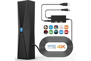 URIIU 2025 Antenna for Smart TV, Long Range TV Antenna Indoor/Outdoor with 360° Signal Booster, Digital TV Antenna for Local Channels, Supports All Smart/Old TVs and 4K 1080P VHF UHF
