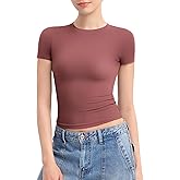 PUMIEY Women's Crew Neck Short Sleeve Tops Double Lined Slim Fit T Shirts Basic Tee Smoke Cloud Pro Collection