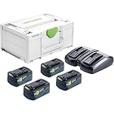 Festool 578675 SYS 18V 4xHP5/TCL6DUO Energy Set | Four 5.0Ah Li-HighPower Batteries, Dual Rapid Charger &amp; SYS3 Systainer Storage System (New Model)