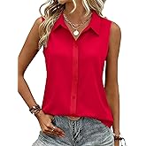 Zeagoo Women's Sleeveless Button Down Shirts Blouses Casual Loose V Neck Tank Tops for Work S-XXL