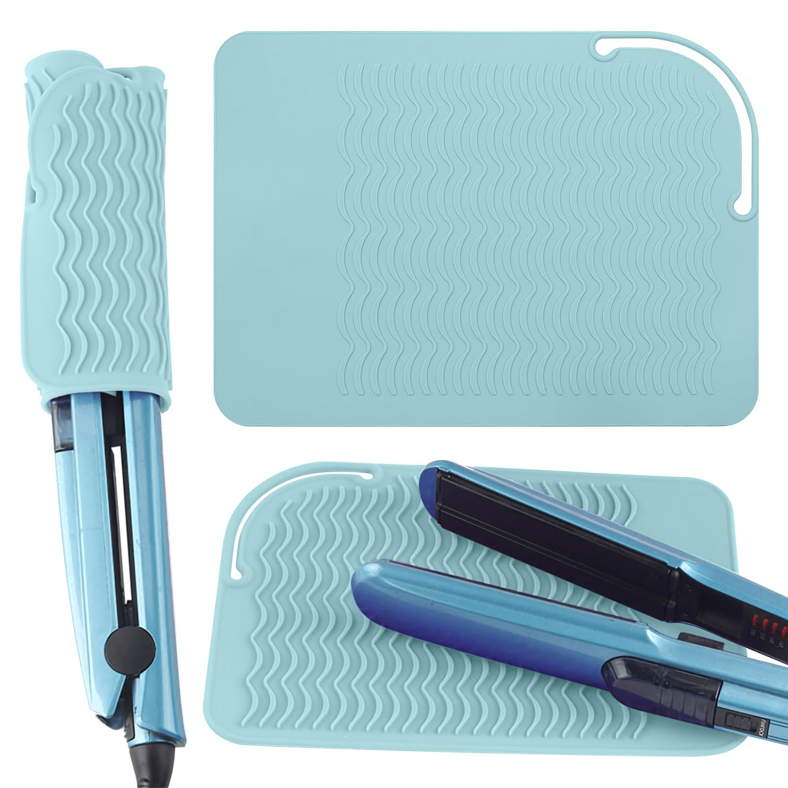 2er Pack Large Heat Resistant Silicone Mat for Curling Irons 23x16.6cm, Hair Straightener, Flat Irons and Hair Styling Tools (Green)