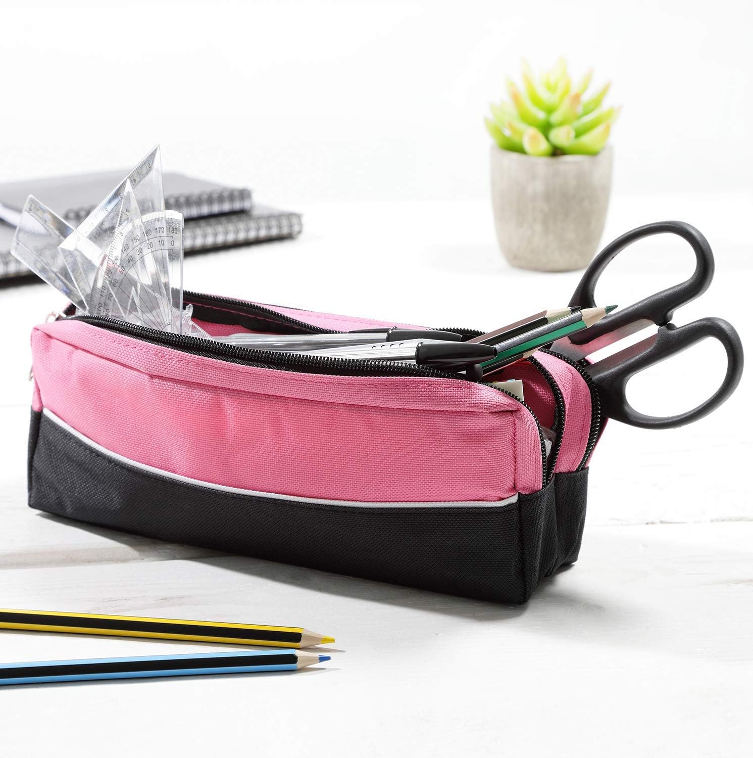 ARPAN X-Large Double Zip Fabric Pencil Case, Rectangular Pencil Case for School College, Art & Make-Up Storage, 25 x 8 x 5 cm (Pink) - Image 5