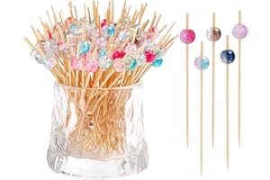 KIGEAPUEL 100 Pack Cocktail Picks Toothpicks for Appetizers, 4.7Inch Cocktail Picks for Drinks Bamboo Toothpicks Food Long Toothpicks for Martini party, Birthday Party Decoration(Glass Beads)