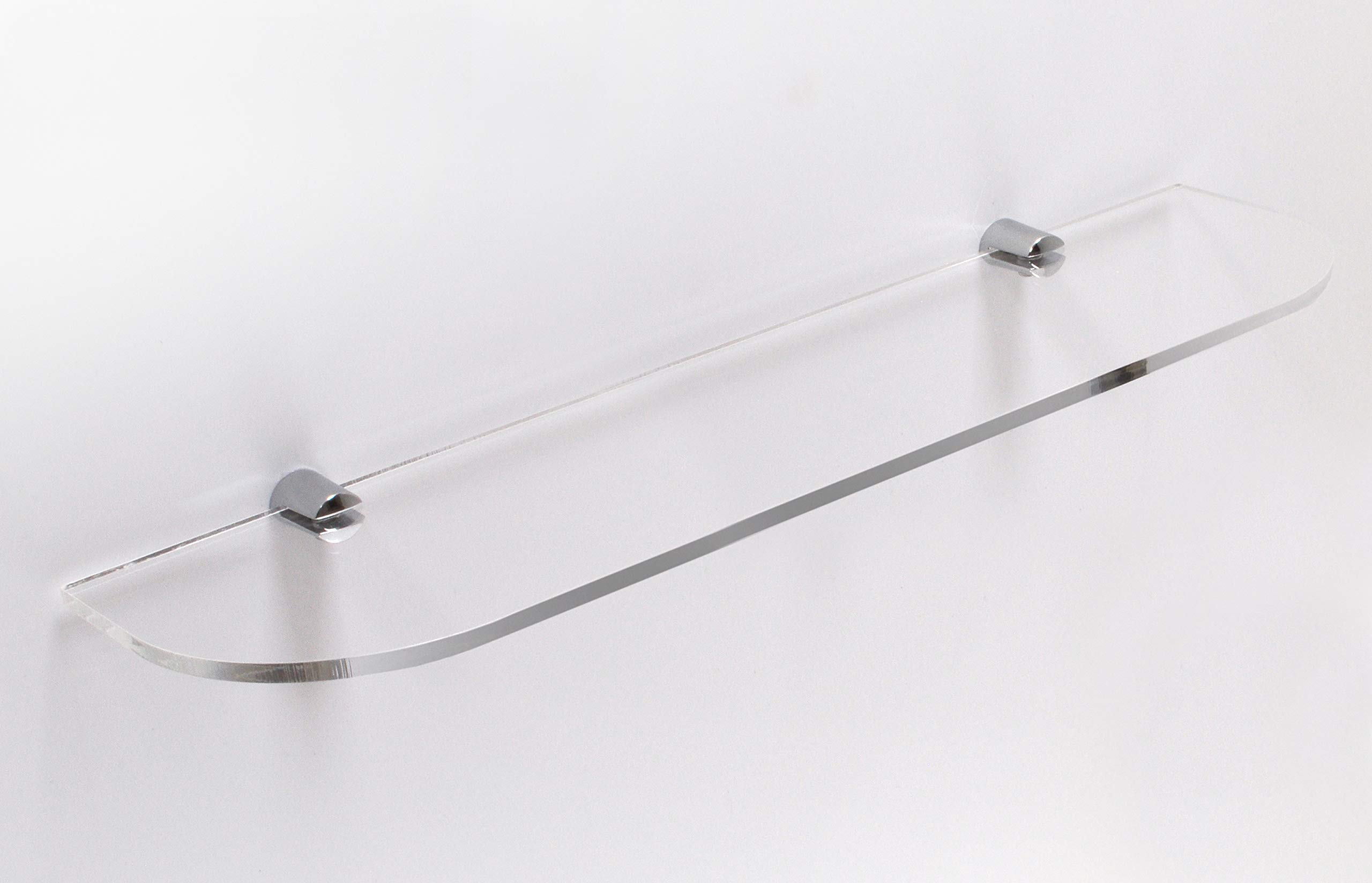 BSM Marketing Wall Mounted Floating Acrylic Shelf (Curved Edges) with Chrome Supports available in Clear/Black and White (Clear, 500x100mm)