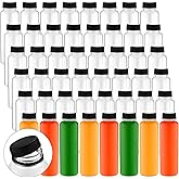 Tanlade 200 Pack Plastic Juice Bottles with Caps Clear Reusable Drink Containers with Caps Empty PET Beverages Bottles Bulk for Juicing Smoothies Drinking Beverages Fridge (Black, 12 OZ)
