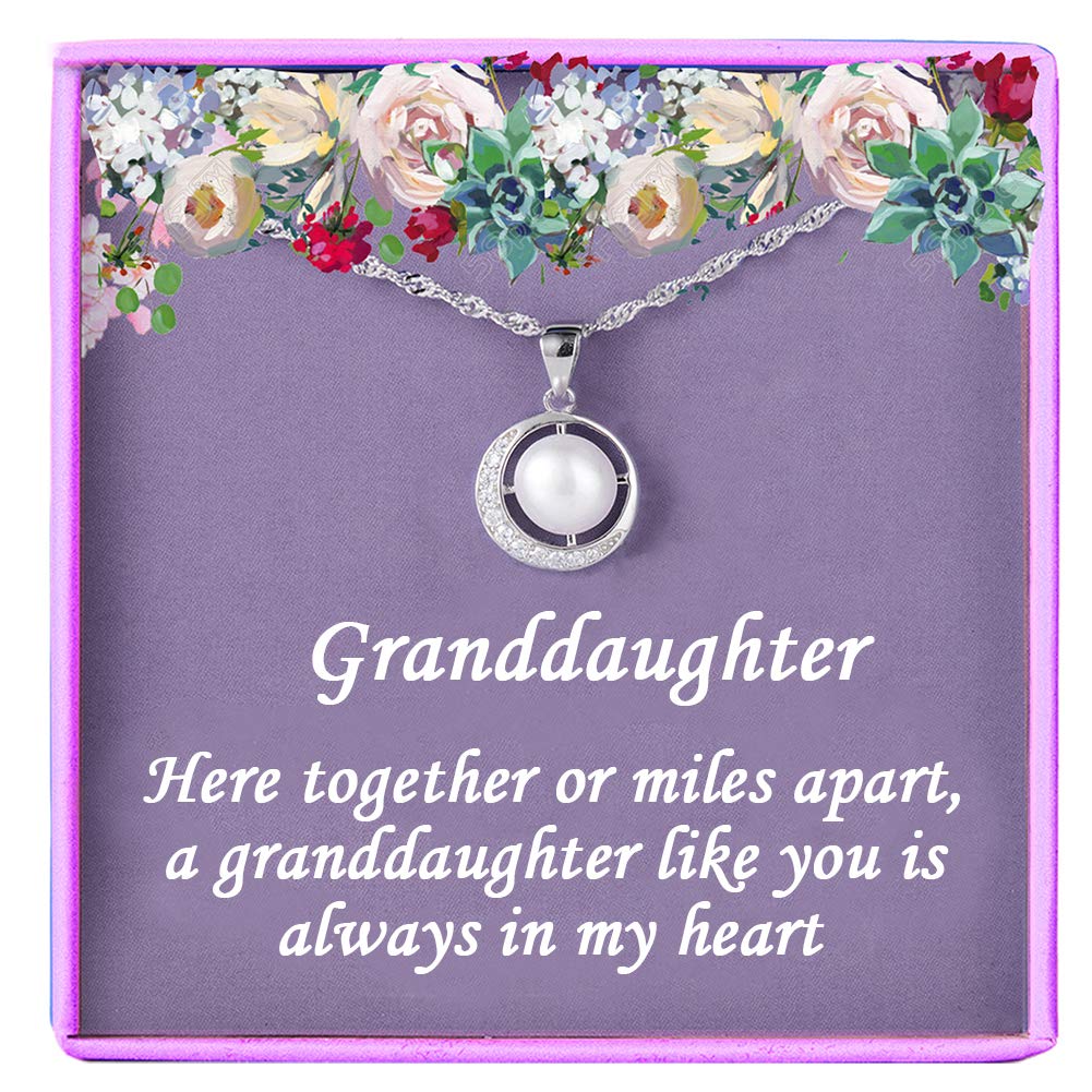 Granddaughter Gifts Silver Pearl Necklace from Grandmother/Grandma Gifts for Girls, Best Birthday Gift Ideas, Pendant Jewellery Necklaces, Graduation Grad