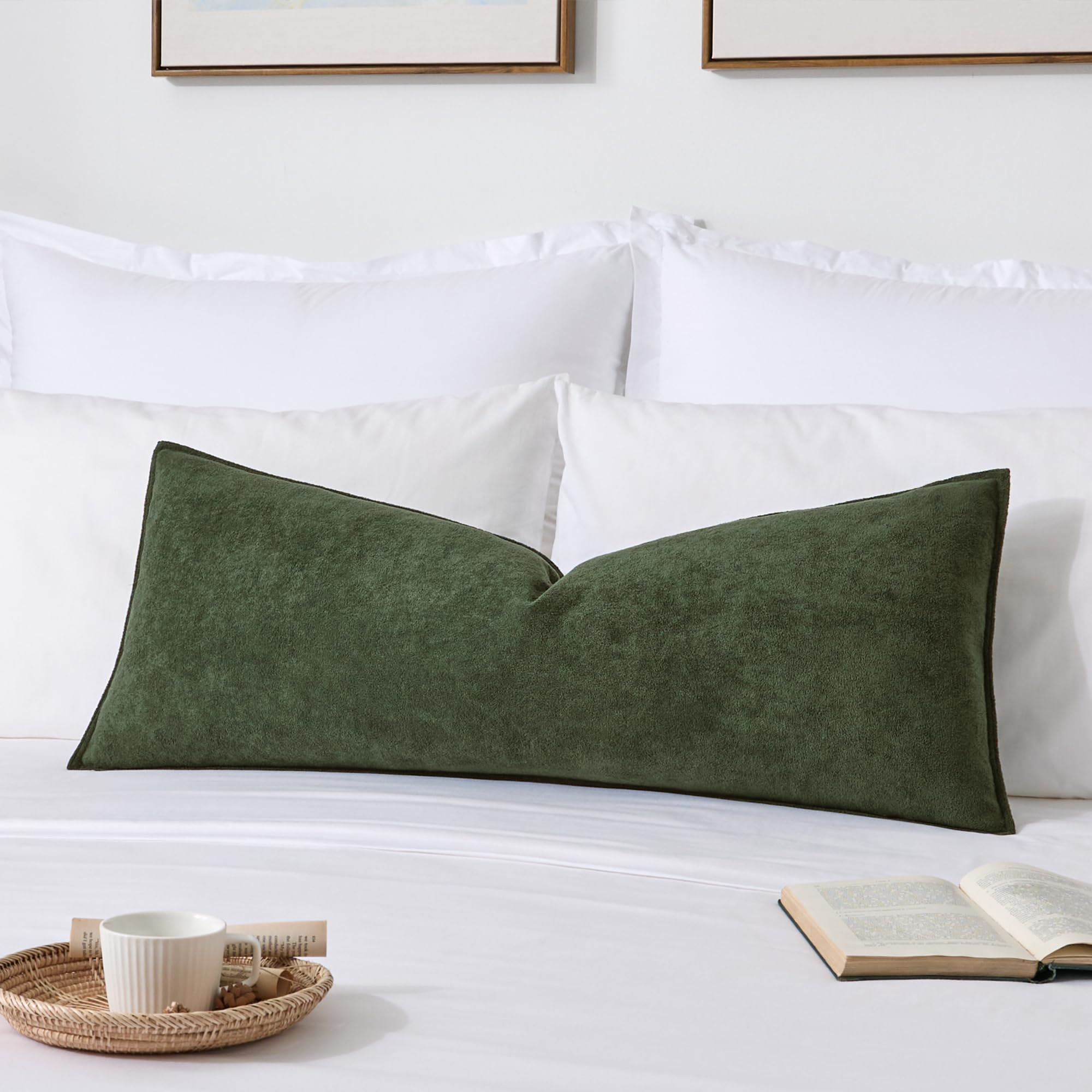 Photo 1 of Kevin Textile 14x36 Inch Long Lumbar Cover 1 Pack Soft Boucle Textured Decorative Waterproof Rectangle Cushion Elegant Accent Pillows for Couch Sofa Chair Bed Home Decor Indoor Outdoor Olive Green