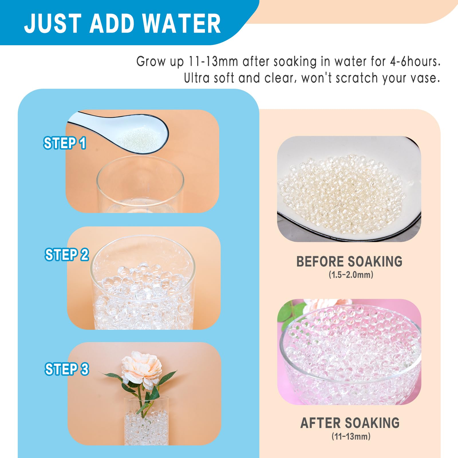 ORIKASO 140,000 Clear Water Gel Beads for Centerpieces, Tansparent Vase Filler for Floating Candle, Christmas Decoration, Wedding Centerpiece, Floral Decorations, Soilless Planting