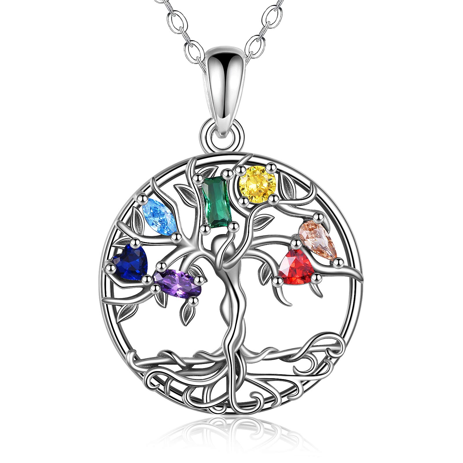 YAFEINI Sterling Silver Chakra Tree of Life Pendant Necklace - Tree of Life Jewellery for Women