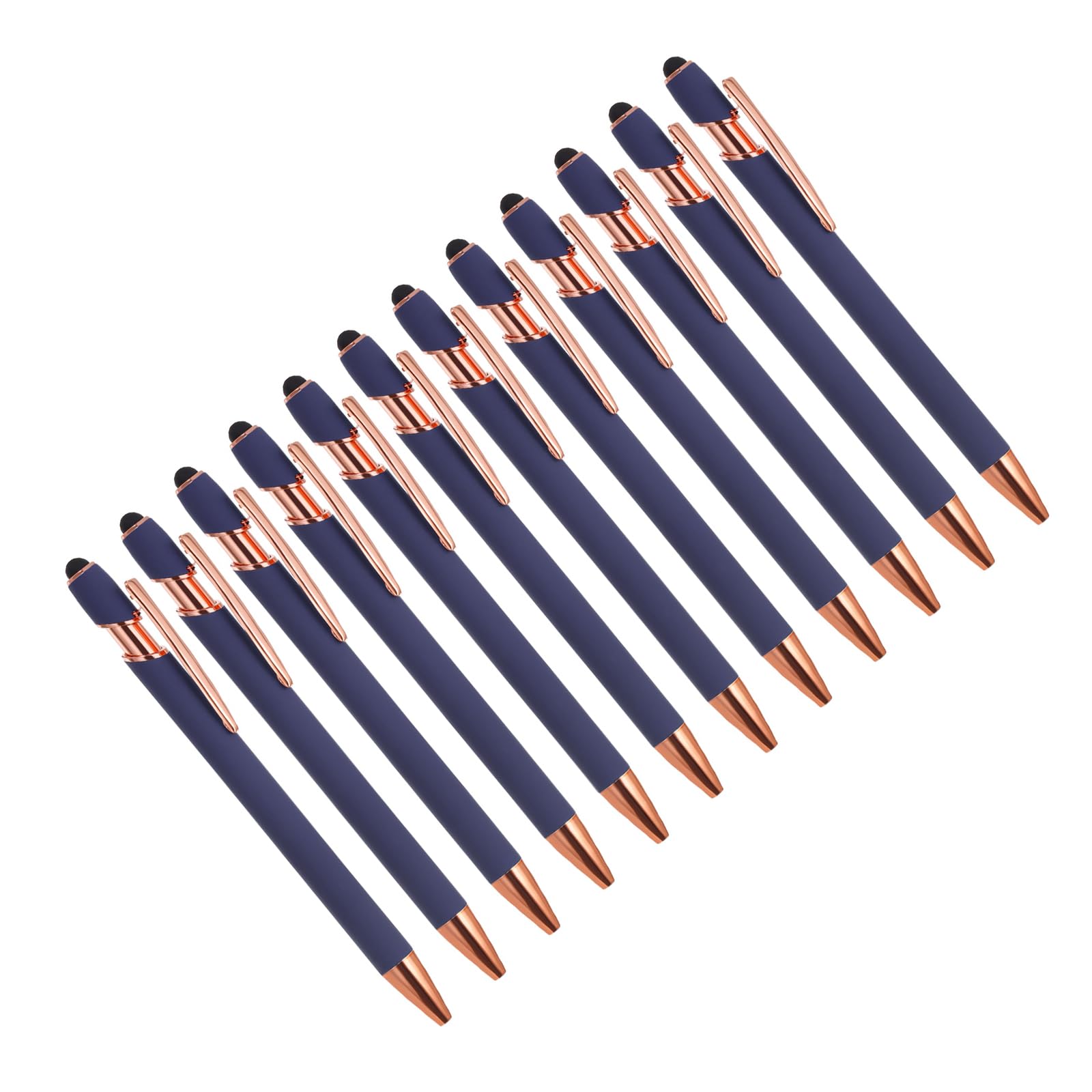 YOKIVE 12 Pcs Ballpoint Pen with Stylus Tip, 2 in 1 Black Ink Metal Stylus Pen 1.0mm Medium Point Style 2, Great for Touch Screens, Office, Studios (Blue)