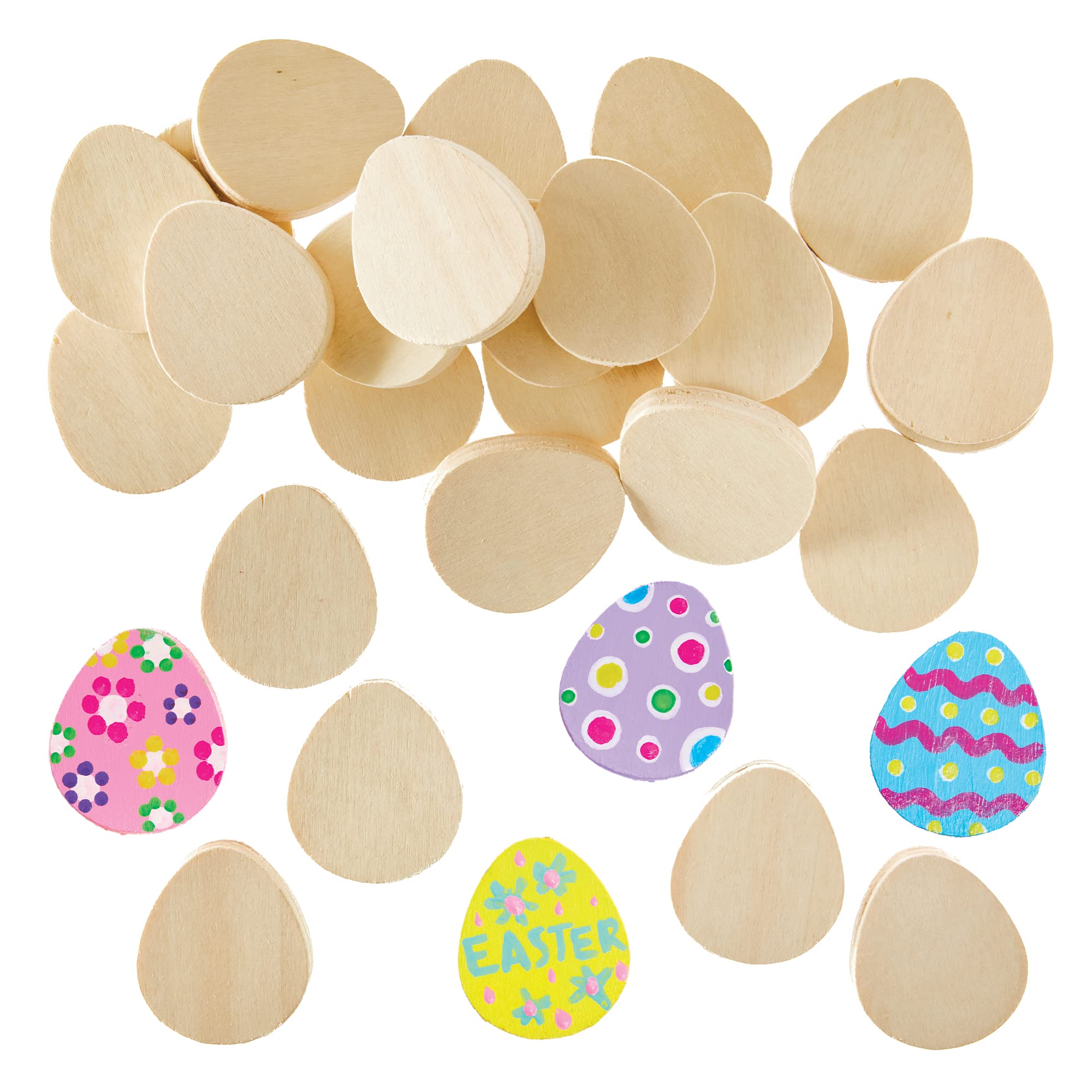 Baker Ross FX523 Egg Wooden Painting Stones - Pack of 30, Easter Craft Blanks to Decorate