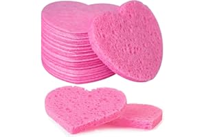 Facial Sponges (200 Count Pink) Compressed Natural Cellulose Sponge Spunspon Heart Shape Face Sponge for Face Cleansing Exfol