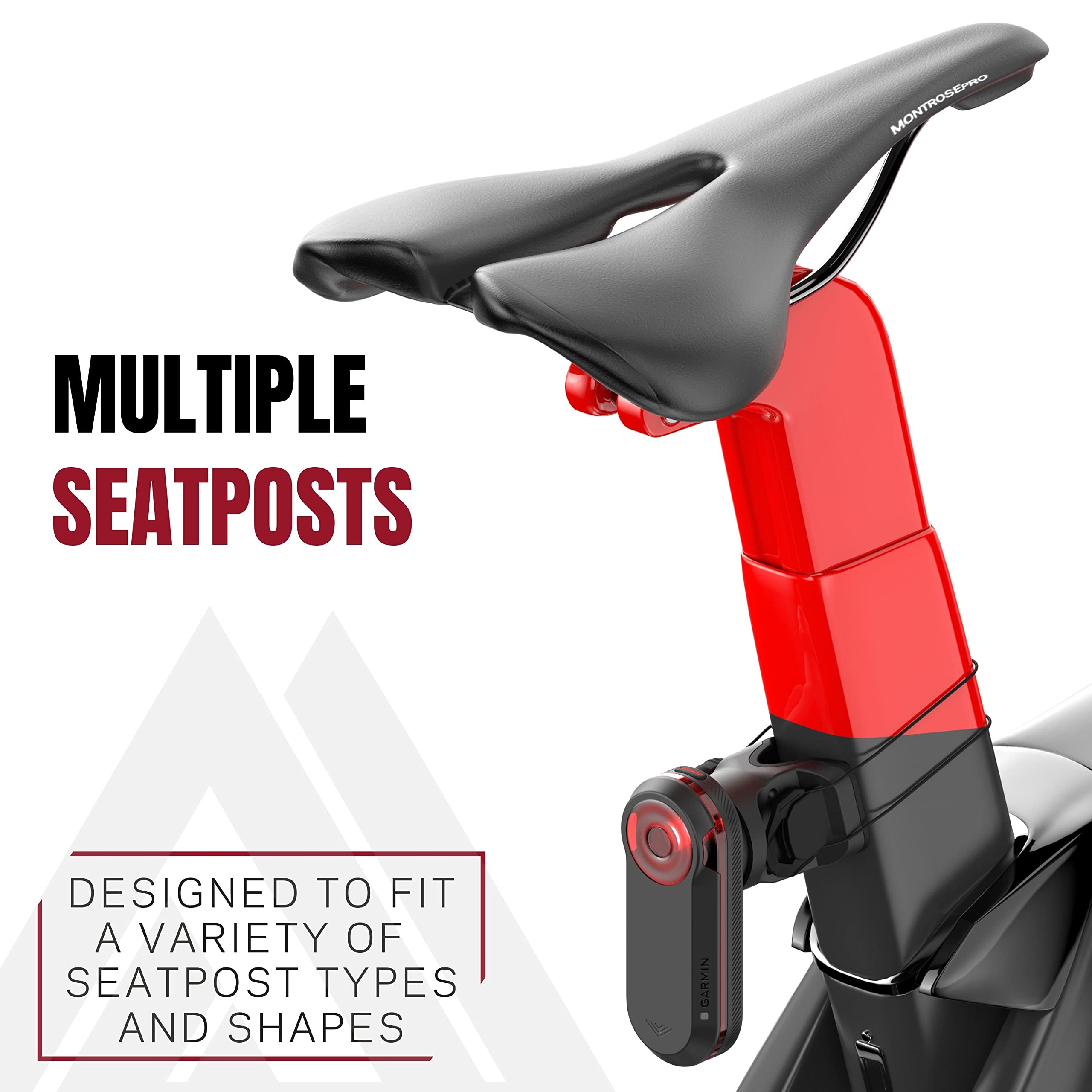 KOM Cycling for Garmin Varia Mount Tail Light Models Including RTL515, RTL510, RVR315, Magene L508 Featuring an ATOP Dial for Security - Varia Seatpost Radar Mount and Under Saddle Mount
