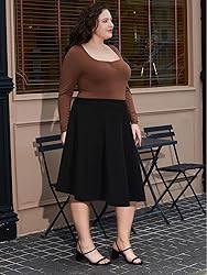 Moon Wood Women's Plus Size Midi Skirt High Elastic