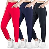 BIG ELEPHANT 3 Pack Girls Joggers with Pockets, High Waisted Kids Athletic Pants for Yoga Running