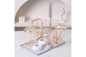 DIJIAMEIYA Baby Bottle Drying Rack -Travel Baby Bottle Drying Rack Set, Cleaner Kit with Silicone Bottle Brush,Straw Brush, Suitable for Home use or Traveling with Babies, Camping(Gray) ﻿ ﻿
