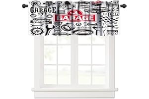 ZHIRAIN Car Service Garage Symbol Valances Curtains Car Transportation Vehicle Icon Set,Design Elements of Car Logo Windows Short Curtain Valance for Kitchen Bedroom with Rod Pocket, 1 Panel 54X18 Inches